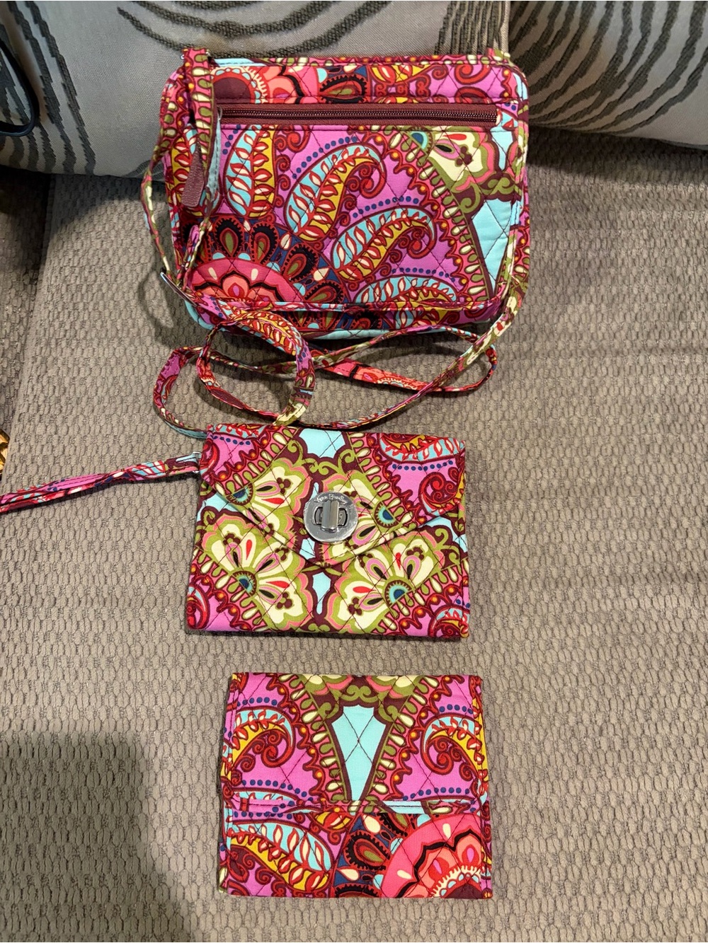 Vera Bradley Pink Multi Quilted Paisley Crossbody with Wallet Set